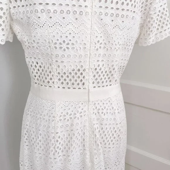 Self-Portrait White Bea Embroidered Eyelet Cutout Bridal Midi Dress US Size 8 - Picture 6 of 9